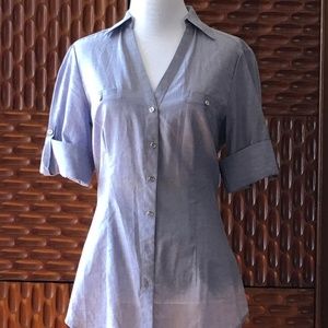 Short Sleeve, V-Neck Button Up Top